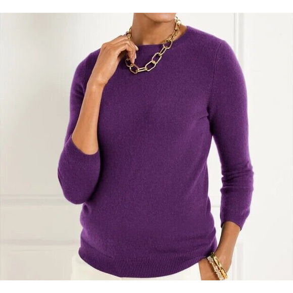 Talbots $199 0X Petite 100% Cashmere Purple Rich Amethyst Audrey Sweater - Picture 1 of 7